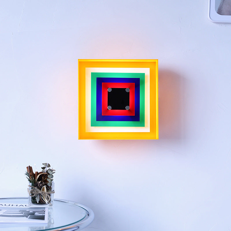 Wall Sconce LED Square Memphis Bauhaus 1-Light wrought iron acrylic warm white