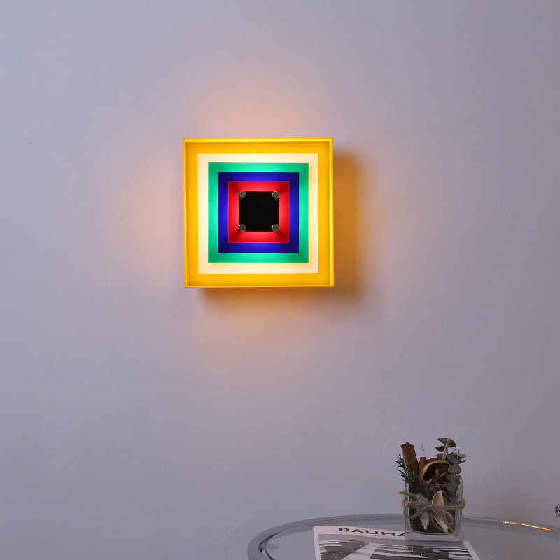 Wall Sconce LED Square Memphis Bauhaus 1-Light wrought iron acrylic warm white