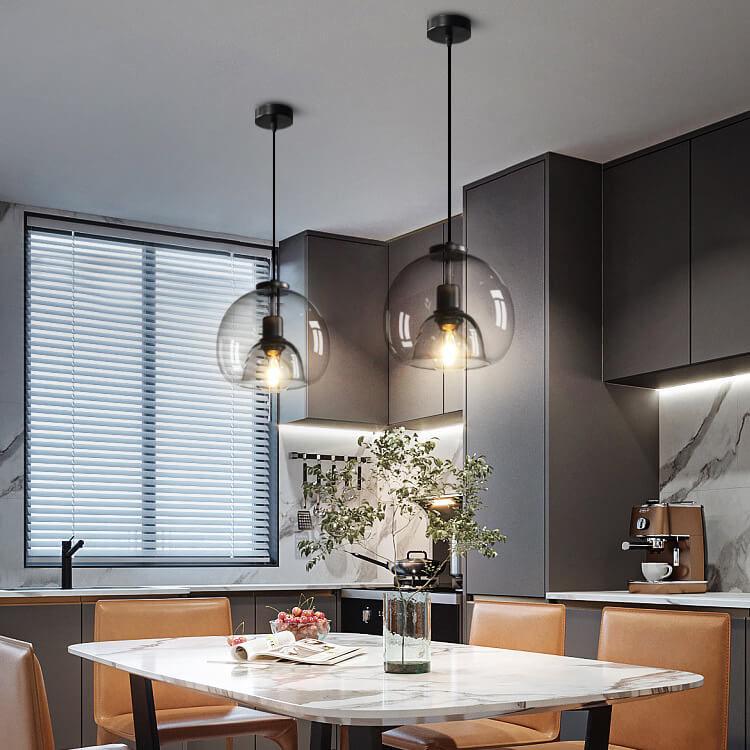 Dome pendant light with minimalist smoked glass shade, E27 hardwired ceiling fixture