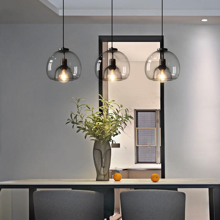 Dome pendant light with minimalist smoked glass shade, E27 hardwired ceiling fixture