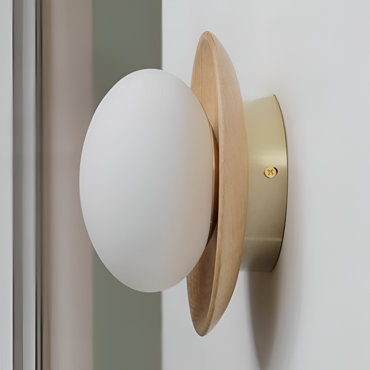 Nordic wood wall light with globe shade, LED G9, bedroom and hallway