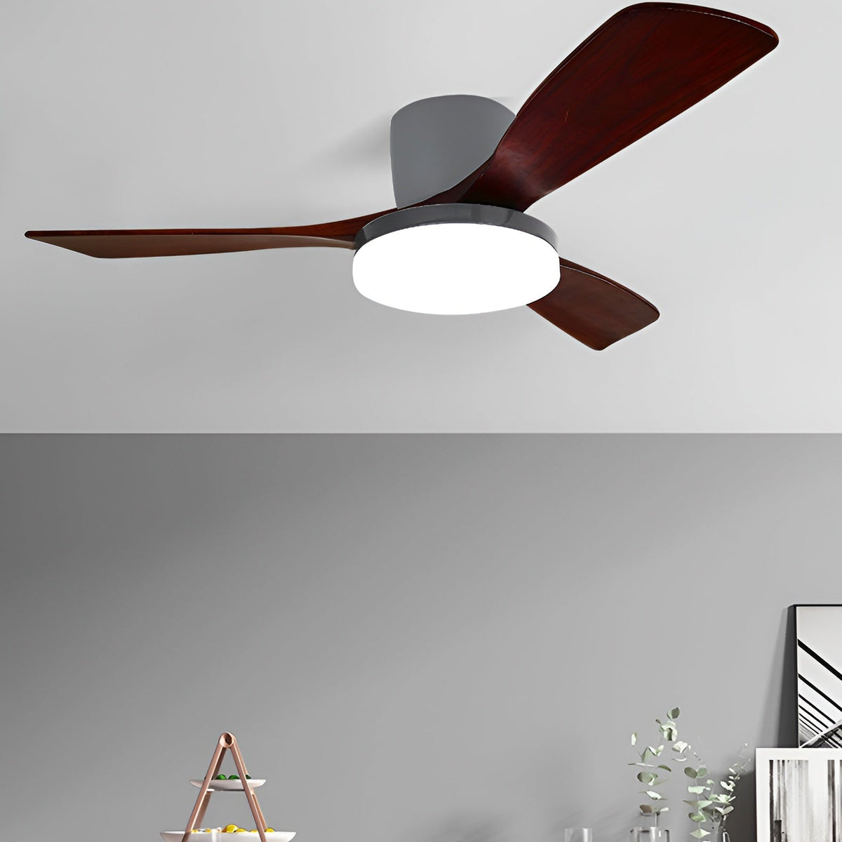 DC ceiling fan with LED light, Nordic wood blades, 6-speed DC motor, warm white 3000K