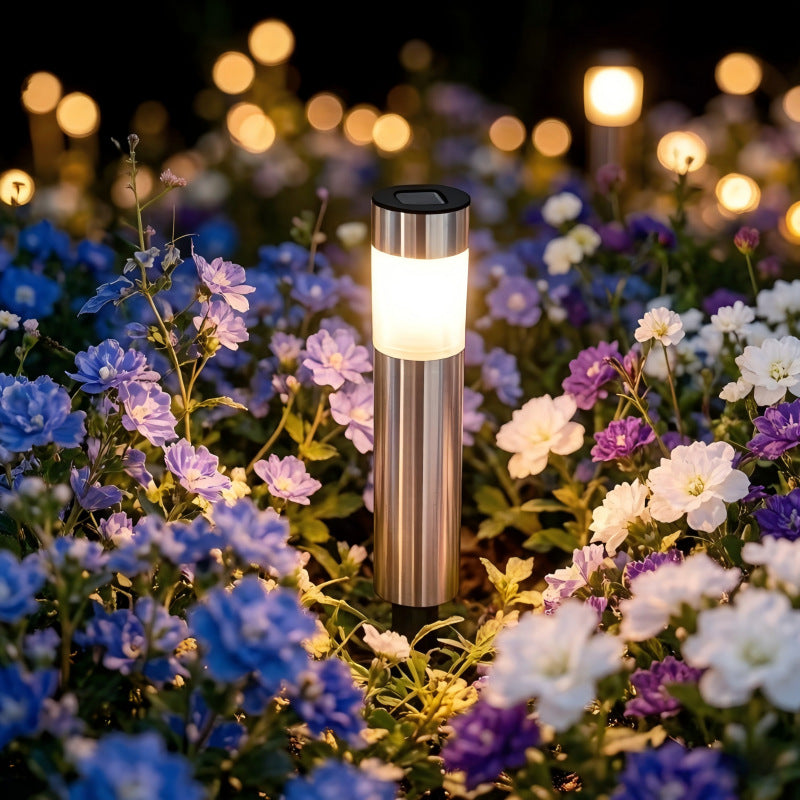 Solar Path Lights | Stainless Steel Cylinder Outdoor Lawn, 4000K