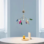 Branch-style glass chandelier with adjustable suspension and metal arms, three sizes
