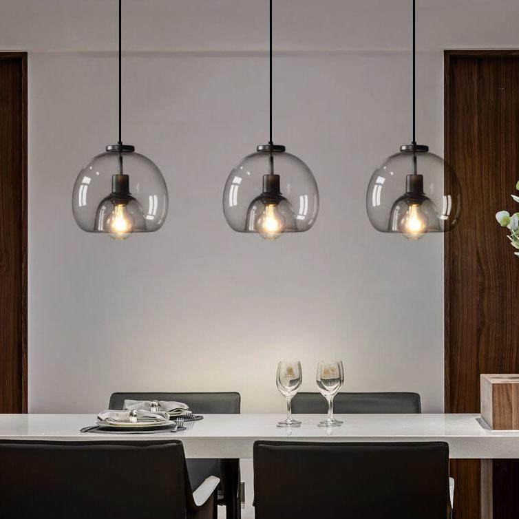 Dome pendant light with minimalist smoked glass shade, E27 hardwired ceiling fixture