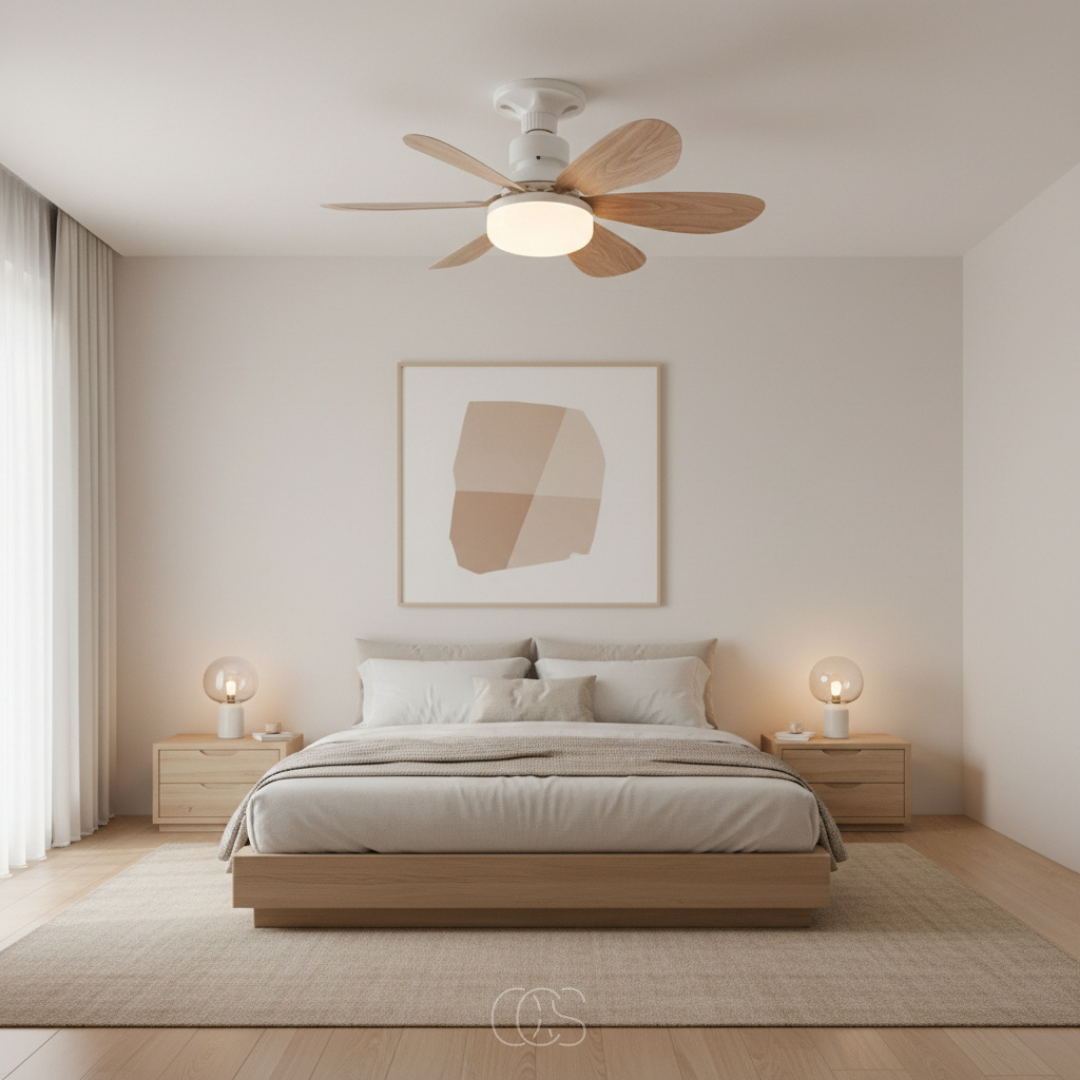 Ceiling fan with light brown, remote control, dimmable LED, quiet 6-blade