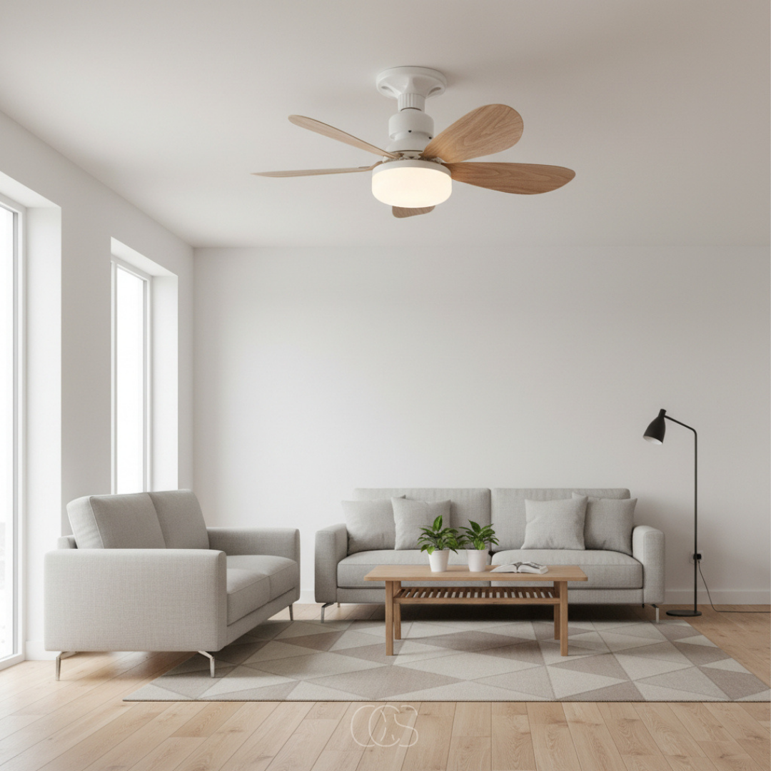 Ceiling fan with light brown, remote control, dimmable LED, quiet 6-blade