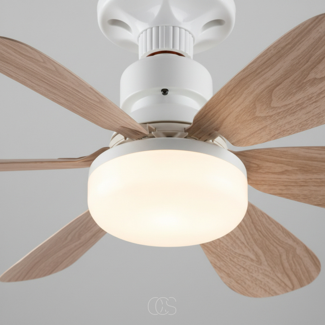 Ceiling fan with light brown, remote control, dimmable LED, quiet 6-blade