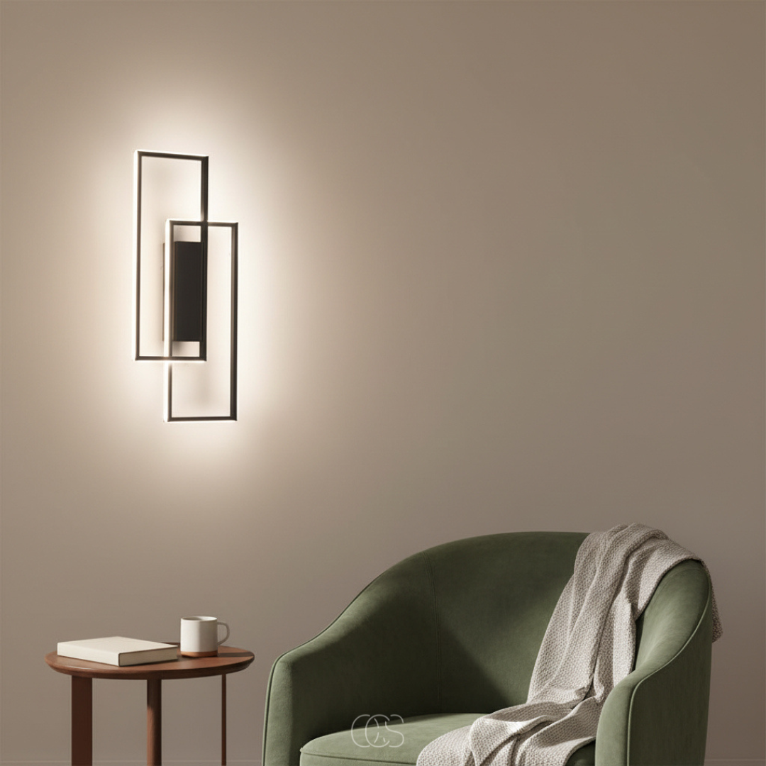 LED wall lamp black rectangular with three light colours, aluminium