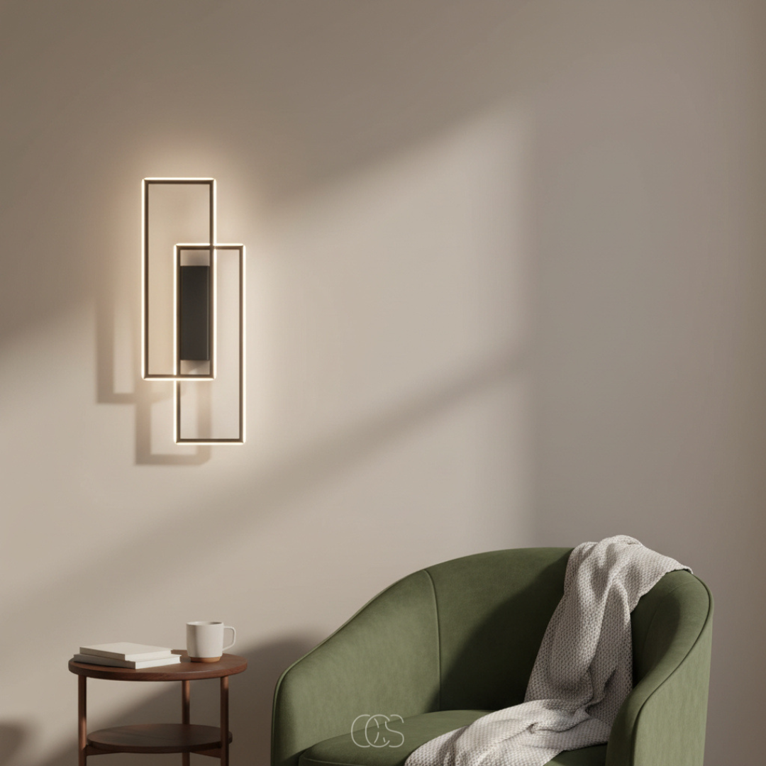 LED wall lamp black rectangular with three light colours, aluminium