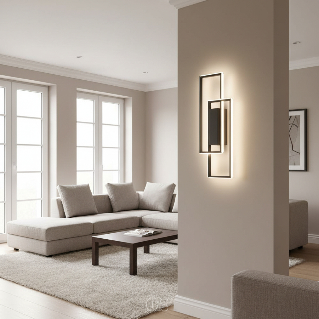 LED wall lamp black rectangular with three light colours, aluminium