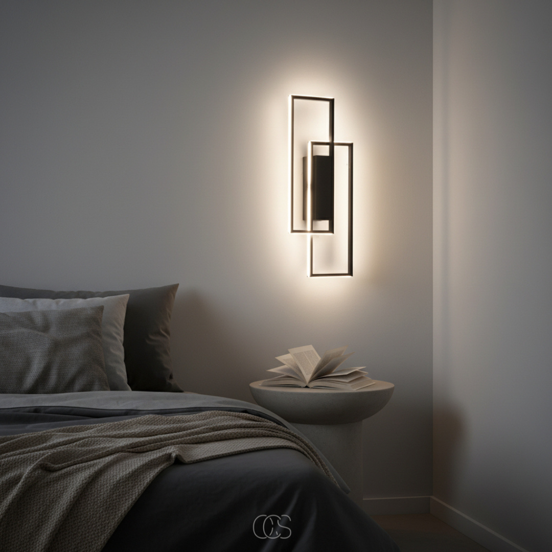 LED wall lamp black rectangular with three light colours, aluminium