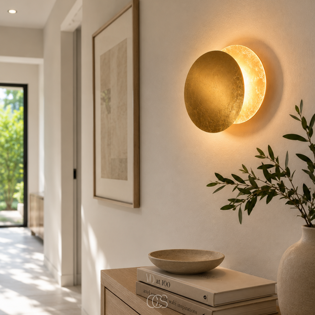 LED Wall Light Gold Moon Eclipse | 360° Rotating, Warm Glow