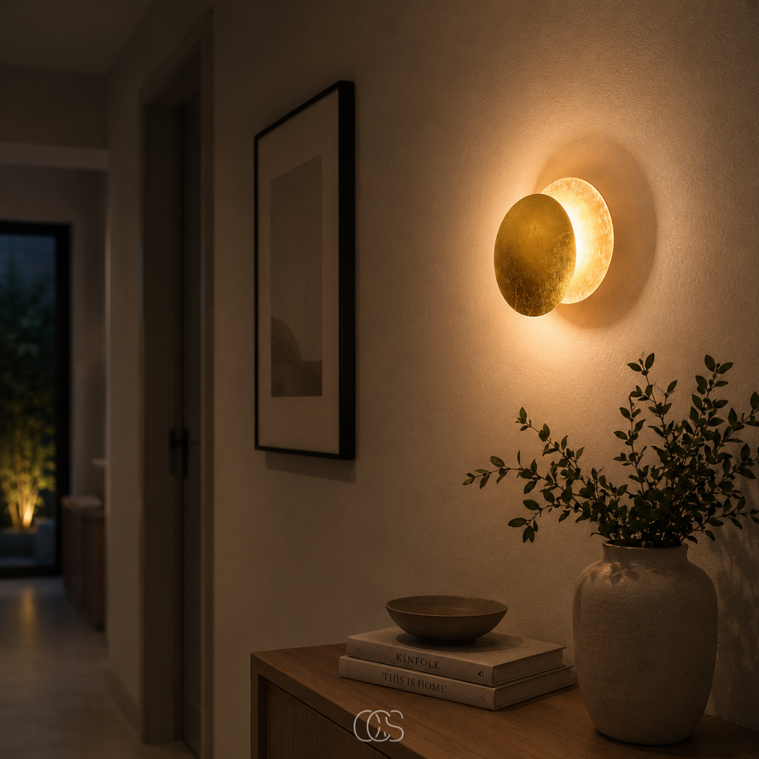 LED Wall Light Gold Moon Eclipse | 360° Rotating, Warm Glow