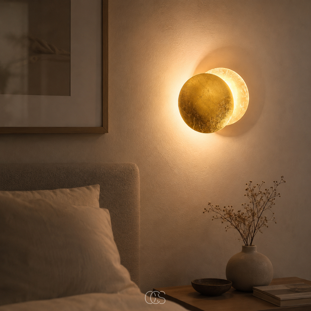 LED Wall Light Gold Moon Eclipse | 360° Rotating, Warm Glow