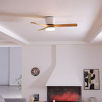 DC ceiling fan with LED light, Nordic wood blades, 6-speed DC motor, warm white 3000K