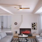 DC ceiling fan with LED light, Nordic wood blades, 6-speed DC motor, warm white 3000K