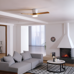 DC ceiling fan with LED light, Nordic wood blades, 6-speed DC motor, warm white 3000K
