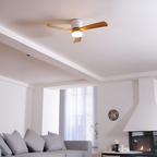 DC ceiling fan with LED light, Nordic wood blades, 6-speed DC motor, warm white 3000K