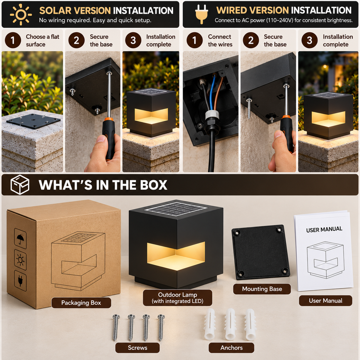 Outdoor Hanging Lamp | IP65 Waterproof, Solar or Wired | Black