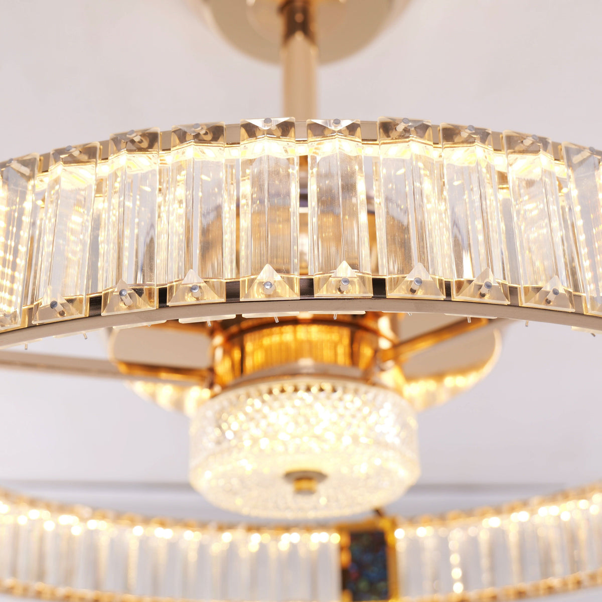 DC ceiling fan with LED light, gold crystal chandelier design, 60cm, 6 speeds with remote control