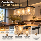Dimmable Glass Chandelier | 3-Light Black Iron, Modern, Dining Room