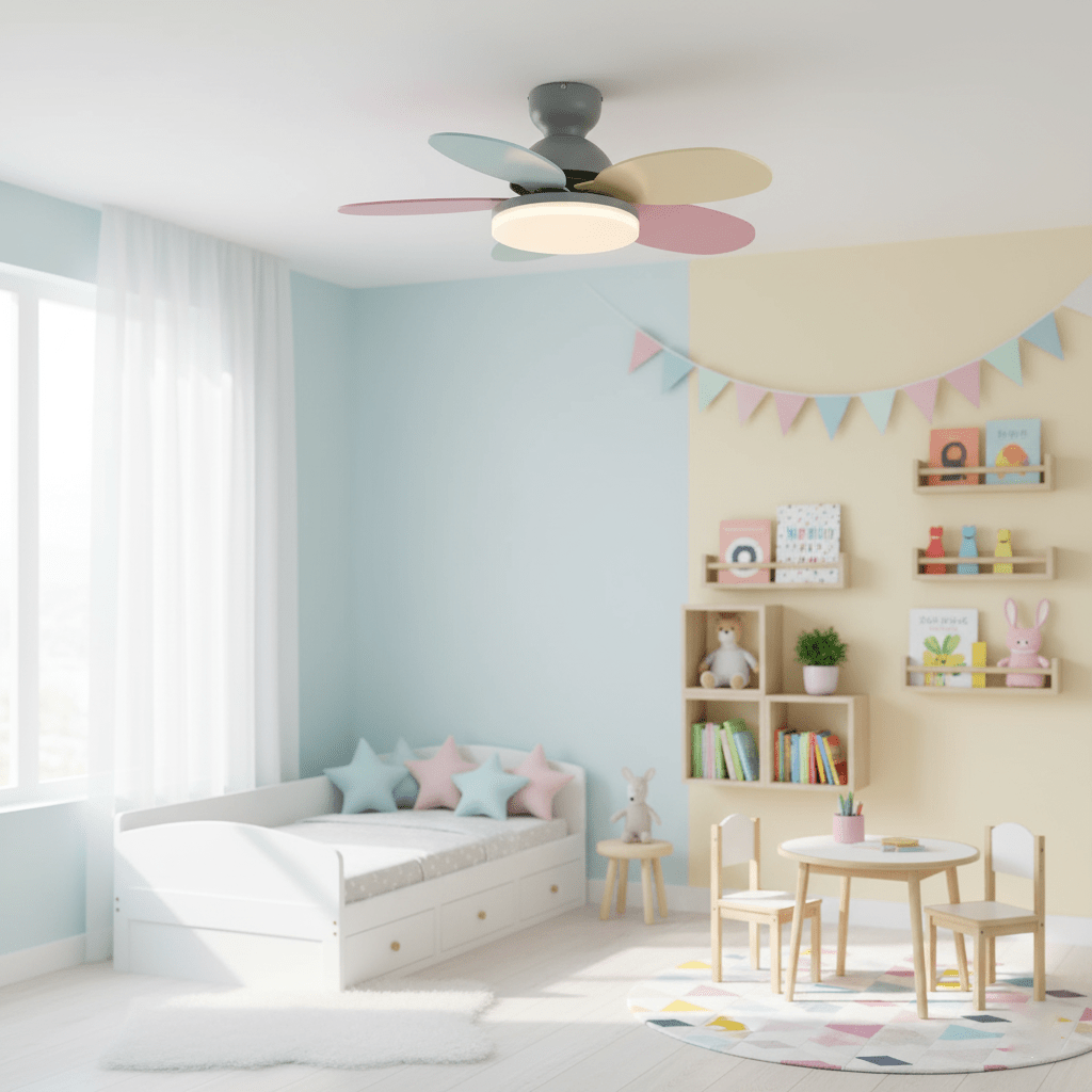 DC ceiling fan with LED light petal-shaped acrylic 6-blade Nordic design