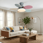 DC ceiling fan with LED light petal-shaped acrylic 6-blade Nordic design