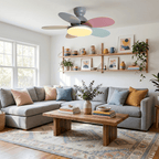 DC ceiling fan with LED light petal-shaped acrylic 6-blade Nordic design