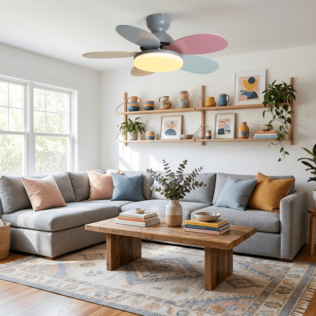 DC ceiling fan with LED light petal-shaped acrylic 6-blade Nordic design