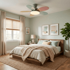 DC ceiling fan with LED light petal-shaped acrylic 6-blade Nordic design