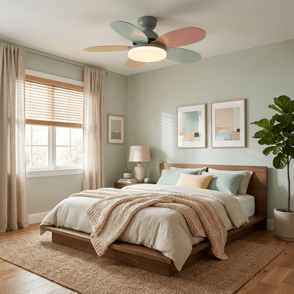 DC ceiling fan with LED light petal-shaped acrylic 6-blade Nordic design