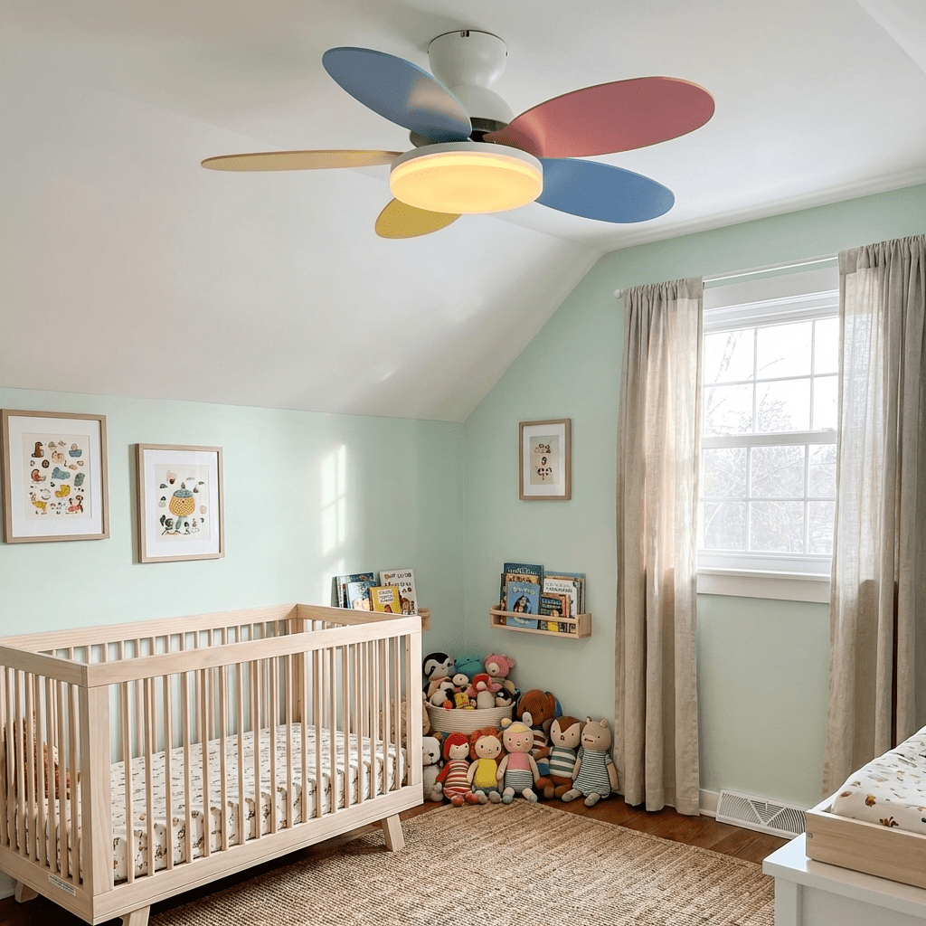 DC ceiling fan with LED light petal-shaped acrylic 6-blade Nordic design