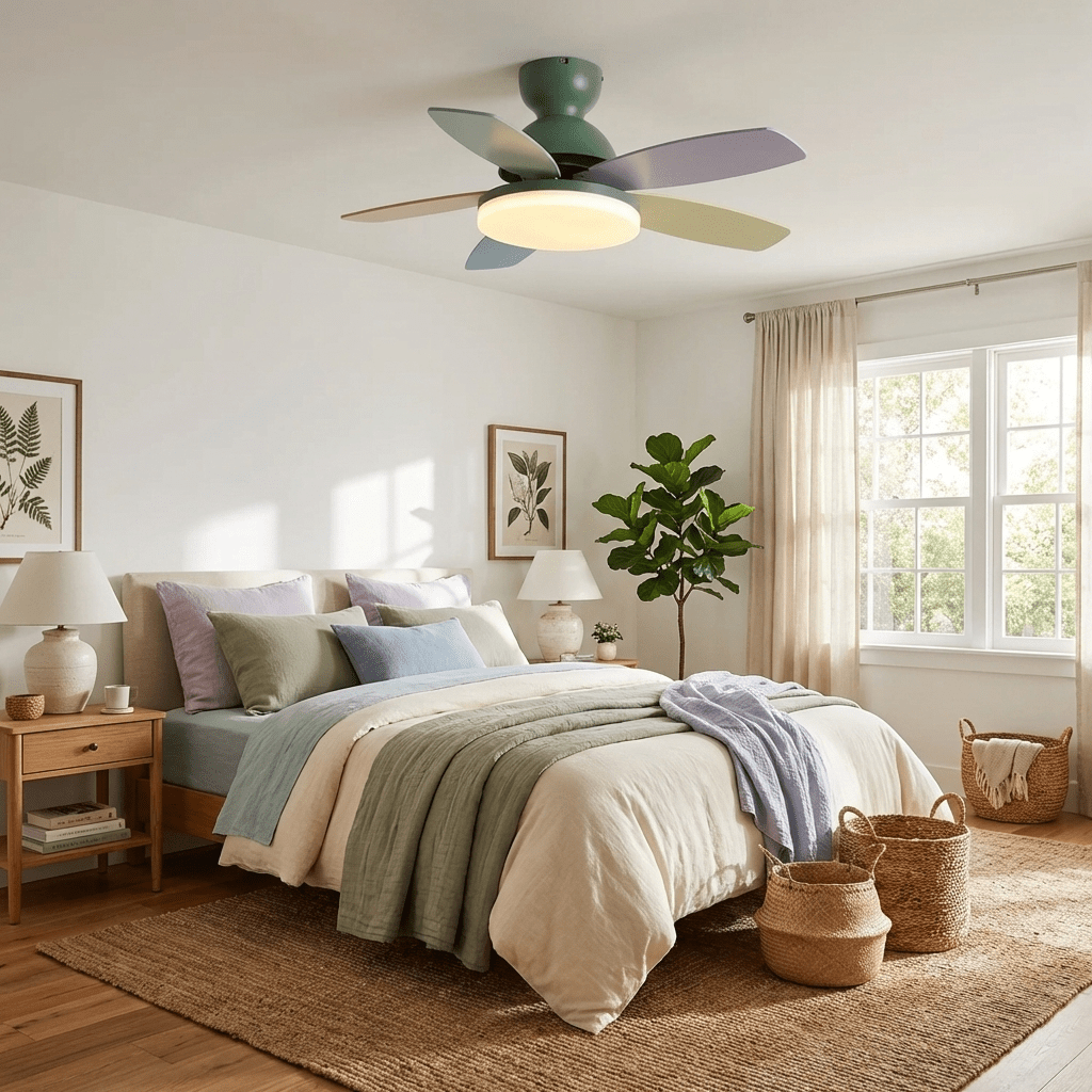 DC ceiling fan with LED light petal-shaped acrylic 6-blade Nordic design