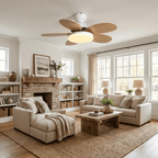 DC ceiling fan with LED light petal-shaped acrylic 6-blade Nordic design