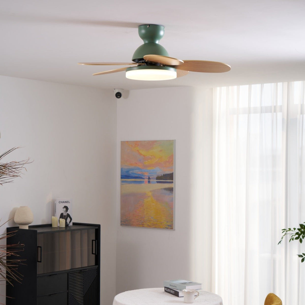 DC ceiling fan with LED light petal-shaped acrylic 6-blade Nordic design