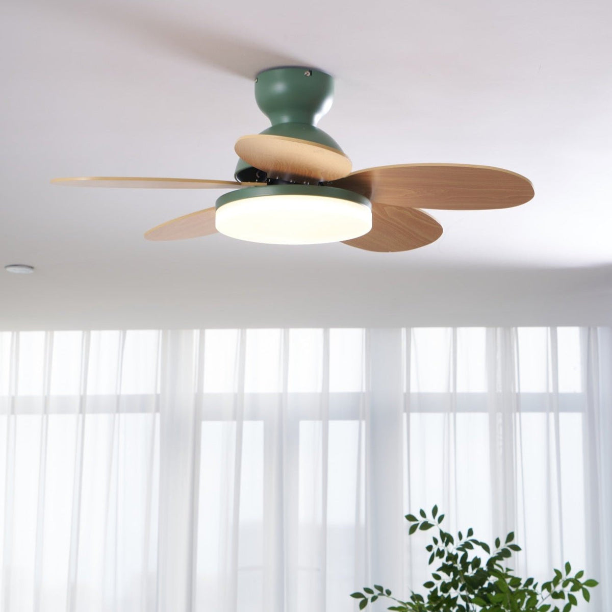 DC ceiling fan with LED light petal-shaped acrylic 6-blade Nordic design