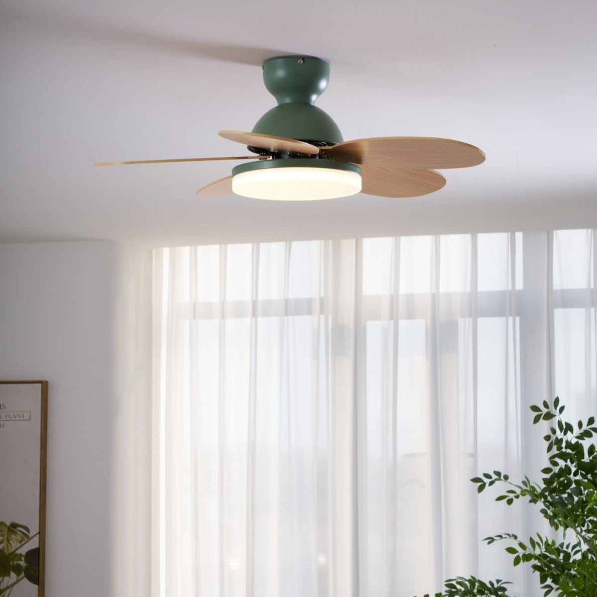 DC ceiling fan with LED light petal-shaped acrylic 6-blade Nordic design