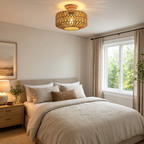 Rattan ceiling light boho vintage 20cm with E27 LED included, hand-woven natural shade