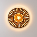 Rattan ceiling light boho vintage 20cm with E27 LED included, hand-woven natural shade