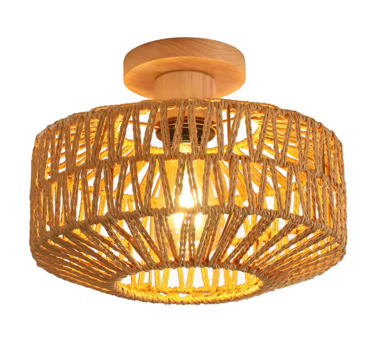 Rattan ceiling light boho vintage 20cm with E27 LED included, hand-woven natural shade