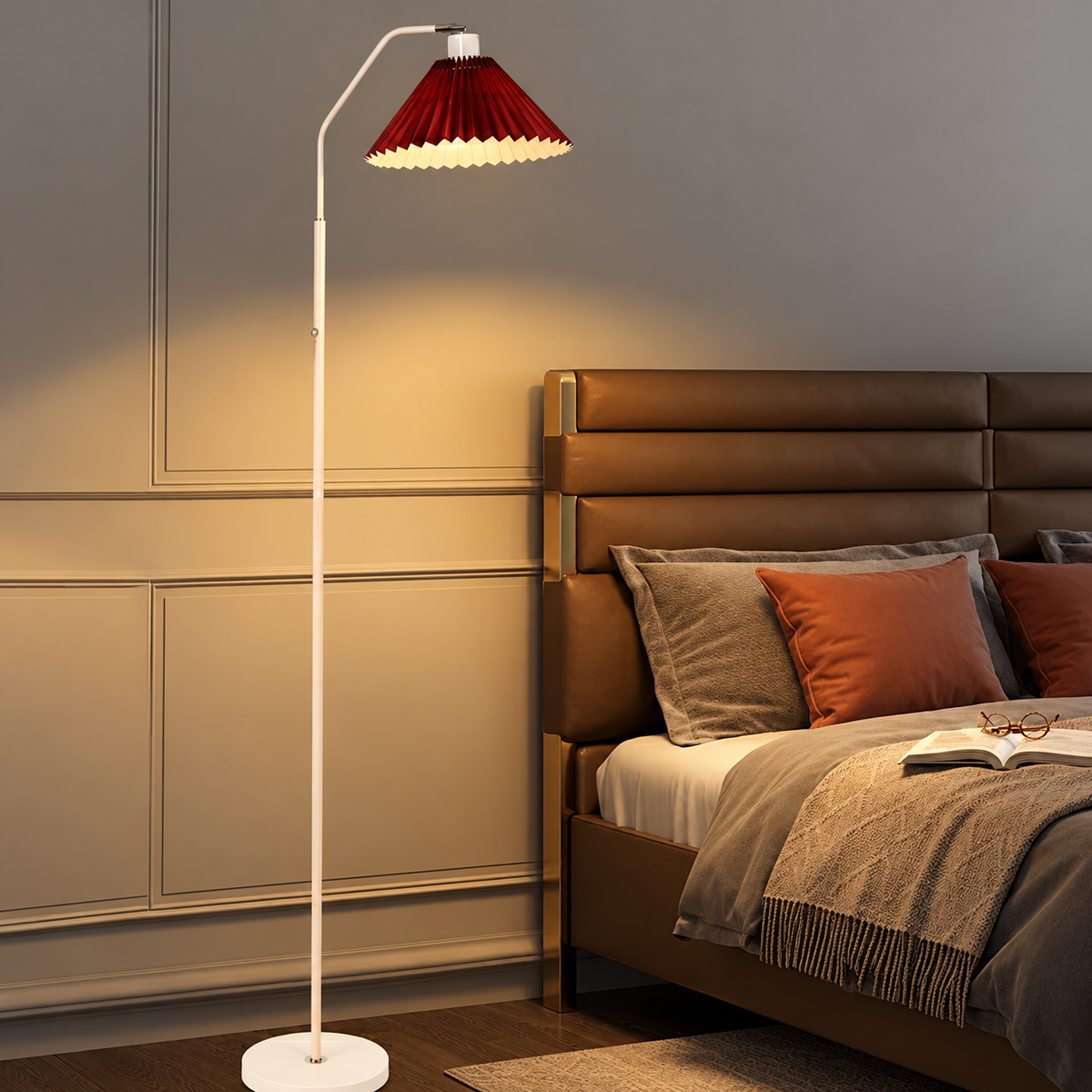 Floor Lamp | Pleated Fabric Shade, Minimalist Standing Lamp | Living Room, Bedroom