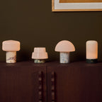 Rechargeable table lamp in silver travertine, cordless and dimmable, 18 cm diameter
