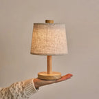 Rechargeable table lamp, brown wooden cordless with dimmable light