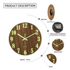 Wall Clock | Silent Non Ticking, Wooden Design, Night Light | 12 Inch