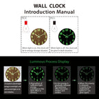 Wall Clock | Silent Non Ticking, Wooden Design, Night Light | 12 Inch
