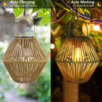Solar lantern outdoor waterproof rattan woven hanging, boho warm light