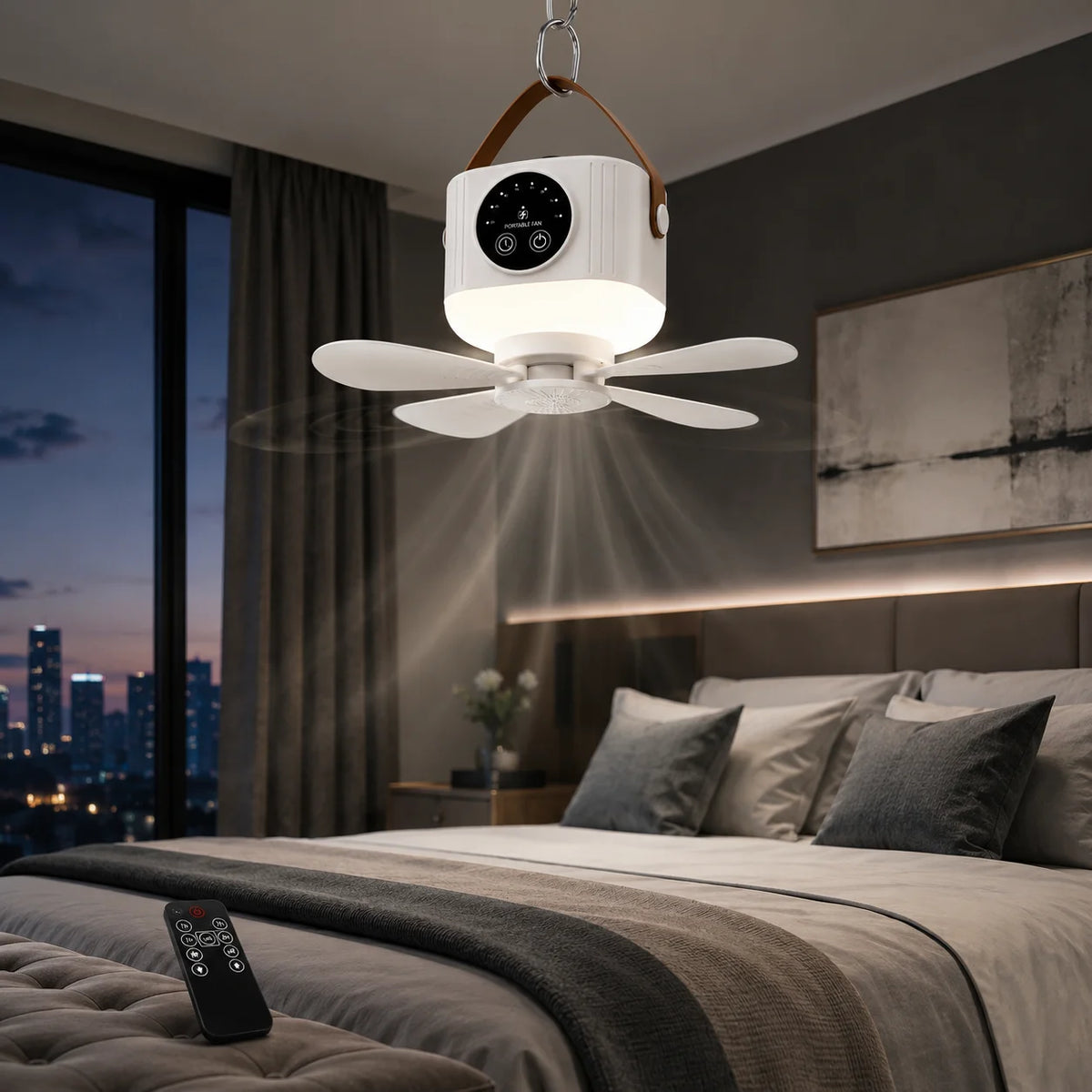 DC Ceiling Fan with LED Light | Rechargeable, Remote Control | Portable, 3 Speeds