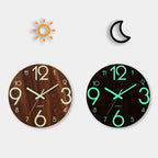 Wall Clock | Silent Non Ticking, Wooden Design, Night Light | 12 Inch