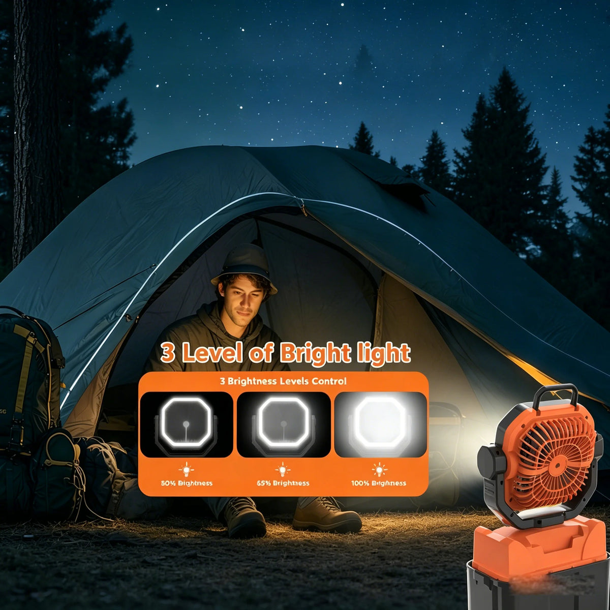 Outdoor misting fan 30000mAh 6L water tank spray, camping fan with remote control and LED light